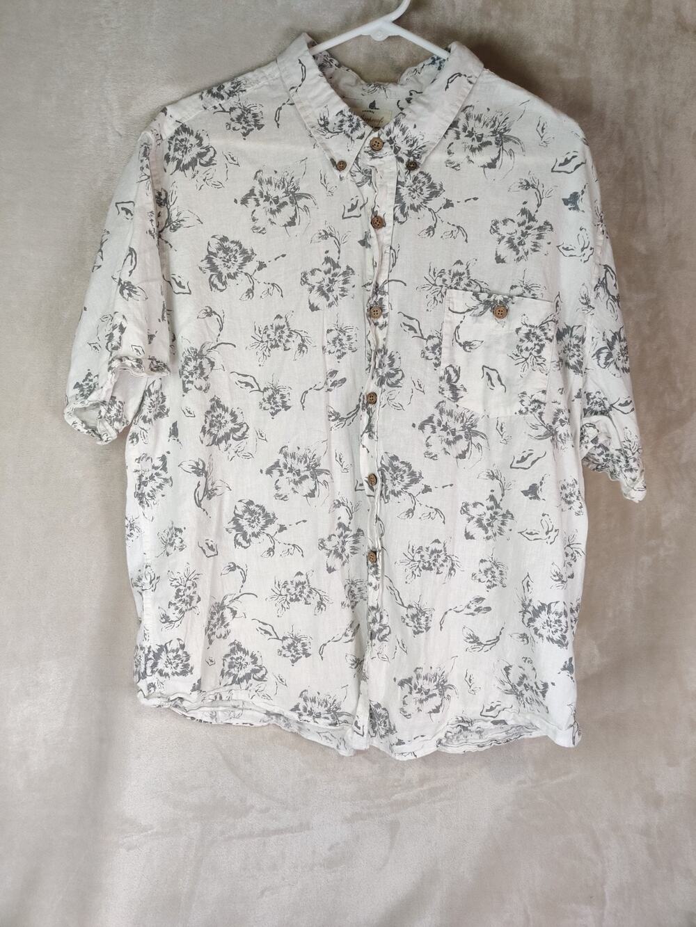 Weatherproof Vintage Linen Blend Shirt Mens 2XL Gray Blue Floral Short Sleeve